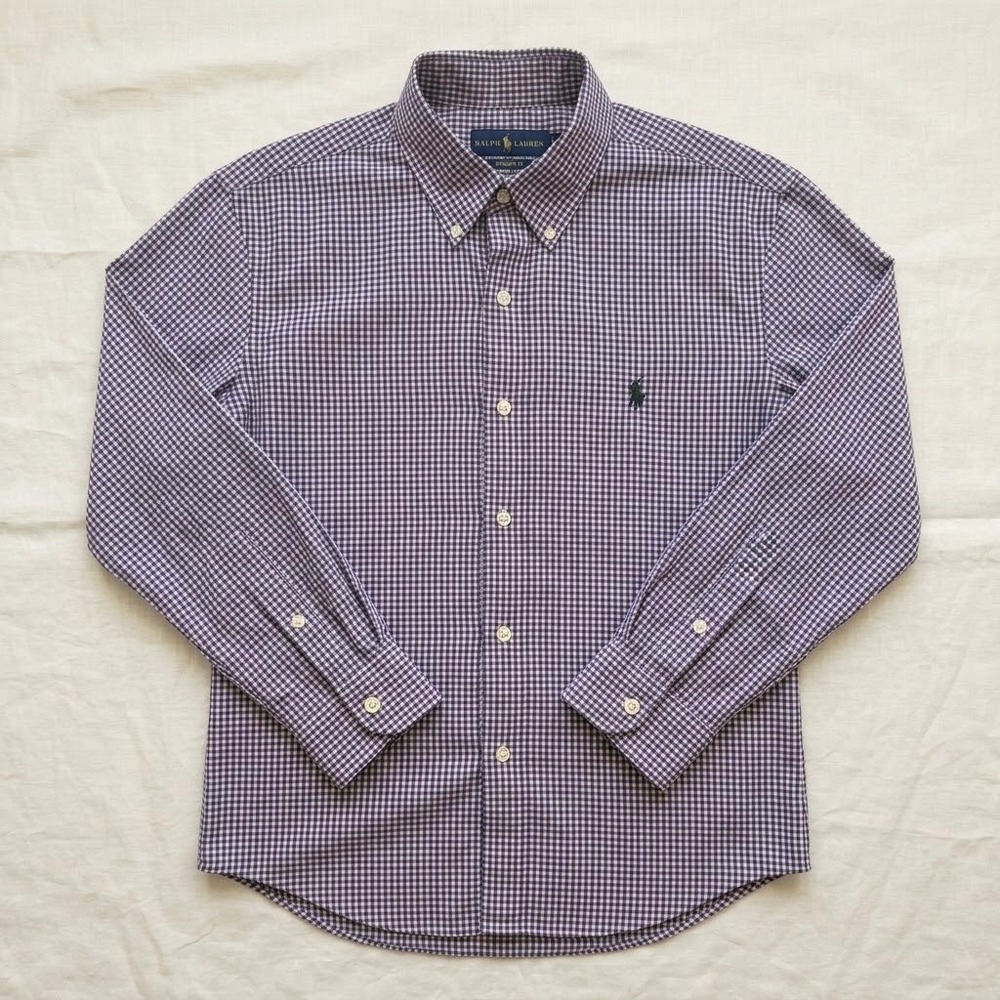 Ralph Lauren Mens Purple Gingham Cotton Button Down Shirt Long Sleeve Size L